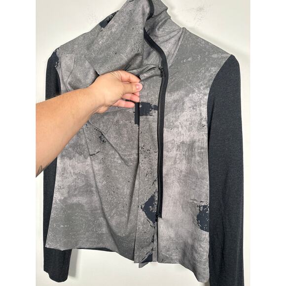 Crea Concept Zip Jacket Size Large Asymmetrical Cowl Neck Gray Black Edgy Urban - Picture 3 of 9